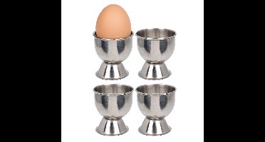 Eierdopjes - zilver - RVS /metaal - set 4x stuks - Dia 5 cm - op voet