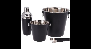 Excellent Houseware barset / cocktailset / giftset - rvs - met cocktailshaker - 4-delig - mat zwart