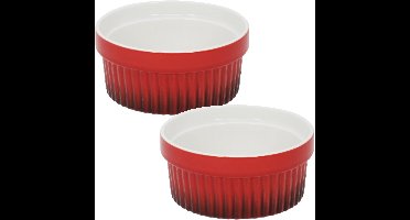 Excellent Houseware Creme brulee schaaltjes - 2x stuks - rood - D11 cm - porselein - Tapas