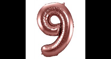 Folat Verjaardag Leeftijd folieballon - 9 jaar - rose goud - 86 cm - cijferballon groot