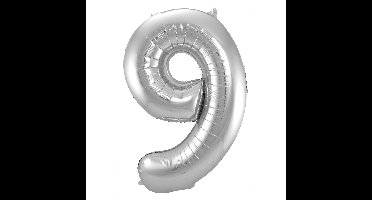 Folat Verjaardag Leeftijd folieballon - 9 jaar - zilver - 86 cm - cijferballon groot