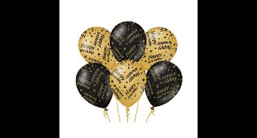Happy Birthday verjaardag feest ballonnen - 6x stuks - zwart/goud - leeftijd - 30 cm - versiering