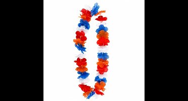 Hawaii krans slinger - 100 cm - rood wit blauw en oranje kleuren mix - Carnaval - Themafeest
