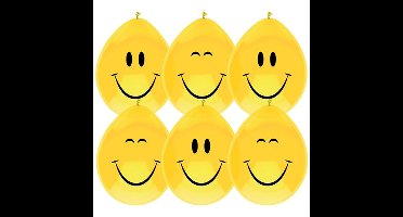 Haza Ballonnen Smile - 6x stuks - Emoticon - verjaardag - geel - 29 cm