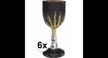 Horror kelk - 6x - beker - zwart - Gotisch - Halloween - wijnglas - drinkbeker - horror