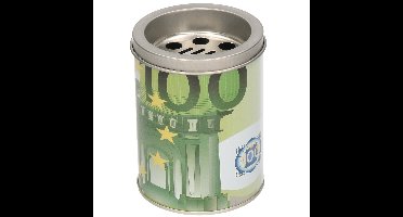 Kleine asbak met deksel 100 euro opdruk 10 cm metaal