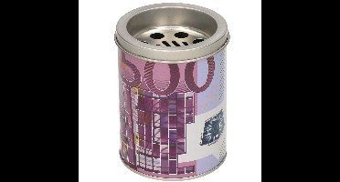 Kleine asbak met deksel 500 euro opdruk 10 cm metaal