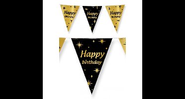 Leeftijd verjaardag feest vlaggetjes - Happy Birthday thema - zwart/goud - kunststof - 10 meter