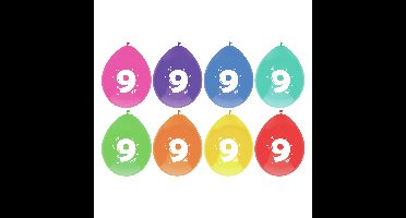 Leeftijd verjaardag thema ballonnen 9 jaar 8x stuks 29 cm