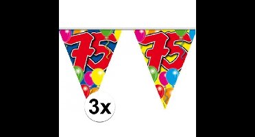 Leeftijd vlaggenlijn 75 jaar - 3x - 10 meter - plastic - 75e verjaardag slinger - vlaggetjes