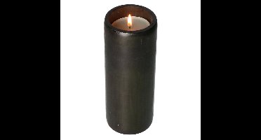 Lesli Living Kaarsenhouders/waxinelichtjes houders - bamboe - zwart - H20 cm