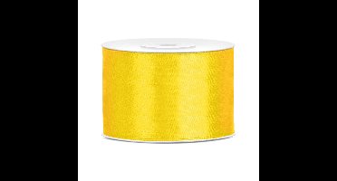 Partydeco Cadeaulint - geel - 5 cm x 25 meter - satijn - sierlint - inpakken - decoratie