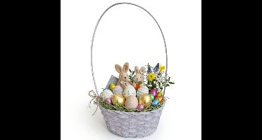 Rieten mandje met hengsel - lila paars - D20 x H38 cm - paasmandje