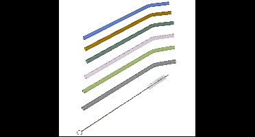 Rietjes gebogen - set 6x - glas - met rager - gekleurd - 23 cm