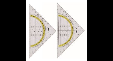 Stylex Geodriehoek - 2x - met liniaal en gradenboog - kunststof - 14 x 9 cm - wiskunde/school