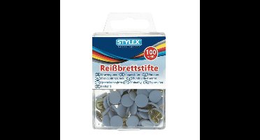 Stylex Prikbord punaises - platte kop - 100x stuks - wit - metaal