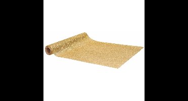 Tafelloper - goud - glitters - L250 x B28 cm - polyester - tafelkleed loper