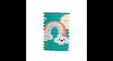 Trek lampion regenboog - H16 cm - blauw - papier
