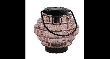 Tuin lantaarn Jardin - solar - roze/zwart - D16 x H16 cm - metaal/glas - buitenverlichting