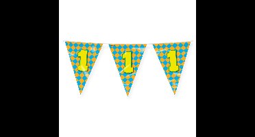 Verjaardag 1 jaar thema Vlaggetjes - Feestversiering - 10m - Folie - Dubbelzijdig