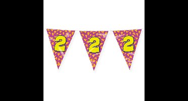 Verjaardag 2 jaar thema Vlaggetjes - Feestversiering - 10m - Folie - Dubbelzijdig