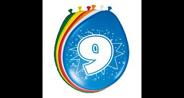 Verjaardag feest ballonnen - leeftijd 9 jaar - 8x stuks - feestversiering
