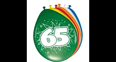 Verjaardagfeest leeftijd ballonnen - 65 jaar - 8x stuks - multi - 30 cm