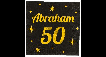 Verjaardag?of Abraham feest servetten - leeftijd 50 jaar - 16x stuks - zwart/goud - 33 x 33 cm