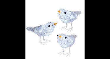Verlichte vogels - 3x st - 16 cm - 30 led lampjes - helder wit - acryl - kerstverlichting figuren