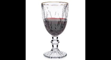 Wijnglazen - 6x - kristal look - gouden rand - 330 ml