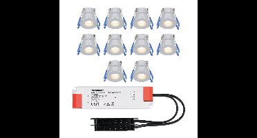 Set van 10 Milano LED Mini Inbouwspots met trafo - 12 Volt 3 Watt 200 lumen - Plat 34mm - 2700K - IP65 waterdicht - Grijs