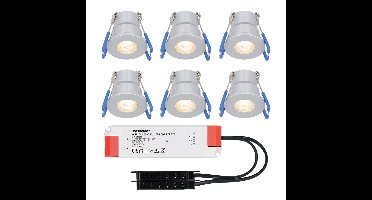 Set van 6 Milano LED Mini Inbouwspots met trafo - 12 Volt 3 Watt 200 lumen - Plat 34mm - 2700K - IP65 waterdicht - Grijs