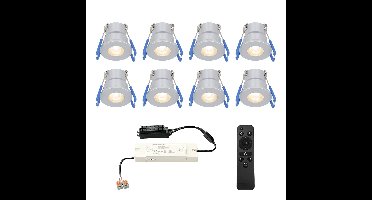 Set van 8 Milano LED Mini Inbouwspots met trafo - 12 Volt 3 Watt 200 lumen - Dimbaar - Plat 34mm - 2700K - IP65 waterdicht - Grijs - Veranda Spotjes - Overkapping Spotjes