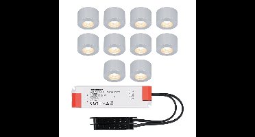 Set van 10 Navarra Mini LED Opbouwspots met Trafo - 12 Volt 3 Watt 200 lumen - Plat 21,5mm - 2700K - IP44 waterdicht - Aluminium - Niet Dimbaar