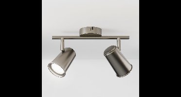 Riga - LED plafondlamp - 8 Watt 690 Lumen - 2 spots - 6500K Daglicht wit - Draaibaar en dimbaar - GU10 - Kantelbaar - Plafondspot - IP20 Voor binnen - RVS