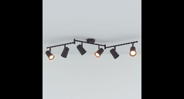 Riga - LED plafondlamp - 24 Watt 2070 lumen - 6 spots - 2700K Warm wit - Draaibaar en dimbaar - GU10 - Kantelbaar - Plafondspot - IP20 Voor binnen - Zwart