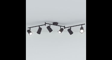Riga - LED plafondlamp - 24 Watt 2345 Lumen - 6 spots - 6500K Neutraal wit - Draaibaar en dimbaar - GU10 - Kantelbaar - Plafondspot - IP20 Voor binnen - Zwart