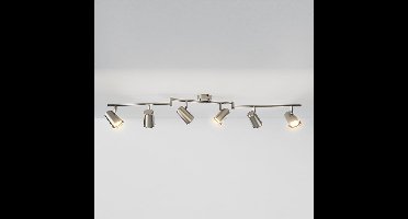 Riga - LED plafondlamp - 30 Watt 2345 lumen - 6 spots - 2700K Warm wit - Draaibaar en dimbaar - GU10 - Kantelbaar - Plafondspot - IP20 Voor binnen - RVS