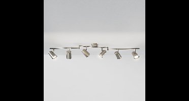Riga - LED plafondlamp - 24 Watt 2070 Lumen - 6 spots - 4000K Neutraal wit - Draaibaar en dimbaar - GU10 - Kantelbaar - Plafondspot - IP20 Voor binnen - RVS