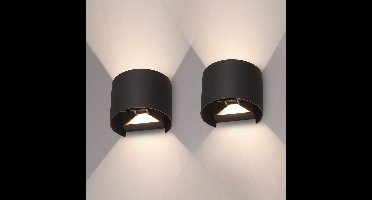 Set van 2 Denver - LED Wandlamp - 6 Watt 660 Lumen - 3000K Warm wit - Dimbaar - IP54 waterdicht - Up & Down - Wandverlichting voor binnen en buiten - Zwart