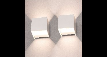 Set van 2 Kansas - LED Wandlamp - 7 Watt 560 Lumen - 3000K Warm wit - Up & Down light - IP65 waterdicht - Kubus - Wand verlichting voor binnen en buiten - Wit