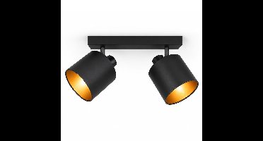 Jimmy LED Plafondspot - 2 spots - Kantelbaar - Draaibaar - Zwart/Goud - E14 fitting - IP20 voor binnen - Textiel spot