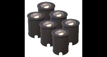 Set van 6 Lilly dimbare LED Grondspot - Kantelbaar - Overrijdbaar - Rond - 2700K warm wit - IP67 waterdicht - 3 jaar garantie - Zwart