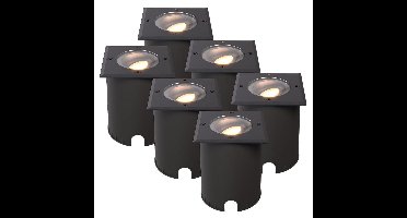 Set van 6 Cody LED Grondspots Zwart - GU10 4,4 Watt 345 lumen dimbaar - 2700K warm wit - Kantelbaar - Overrijdbaar - Vierkant - IP67 waterdicht