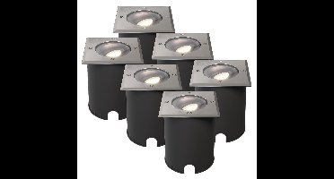 Set van 6 Cody LED Grondspots RVS - GU10 4,5 Watt 345 lumen dimbaar - 4000K neutraal wit - Kantelbaar - Overrijdbaar - Vierkant - IP67 waterdicht