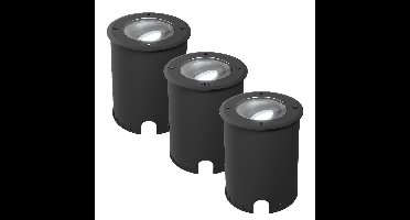 Set van 3 Lilly dimbare LED Grondspot - Kantelbaar - Overrijdbaar - Rond - 6500K daglicht wit - IP67 waterdicht - 3 jaar garantie - Zwart