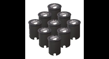 Set van 9 Lilly dimbare LED Grondspot - Kantelbaar - Overrijdbaar - Rond - 6500K daglicht wit - IP67 waterdicht - 3 jaar garantie - Zwart