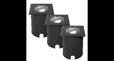 Set van 3 Cody LED Grondspots Zwart - GU10 4,5 Watt 345 lumen dimbaar - 6500K daglicht wit - Kantelbaar - Overrijdbaar - Vierkant - IP67 waterdicht