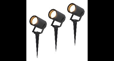 Set van 3 Spikey LED prikspots - GU10 Fitting - Dimbaar - Wandspot - IP65 voor binnen en buiten - Grondspies - Zwart