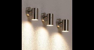 Set van 3 Mason - LED Wandlampen - 4 Watt 345 Lumen - 4000K neutraal wit - GU10 - Dimbaar - IP44 waterdicht - Industriële wandlamp - Voor binnen en buiten - RVS